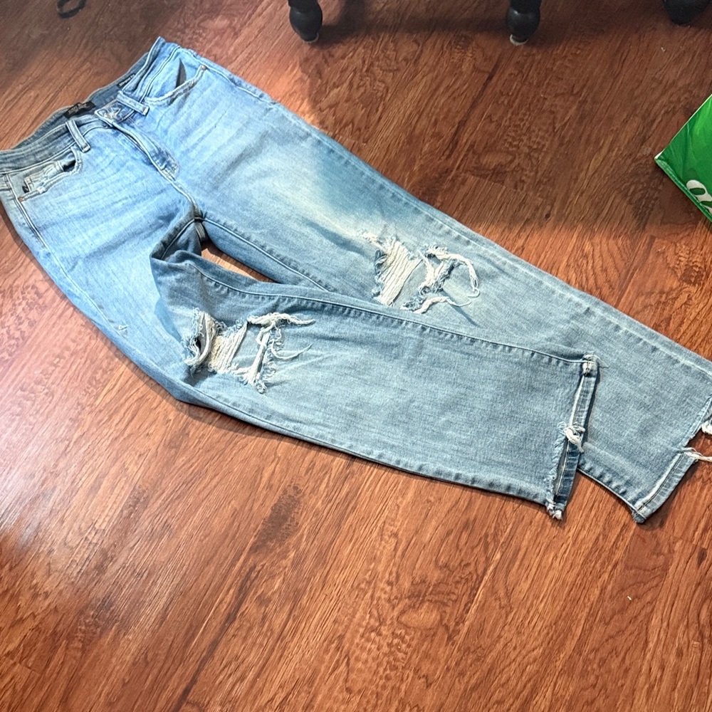 Judy Blue Light Blue Distressed Wide Leg Jeans